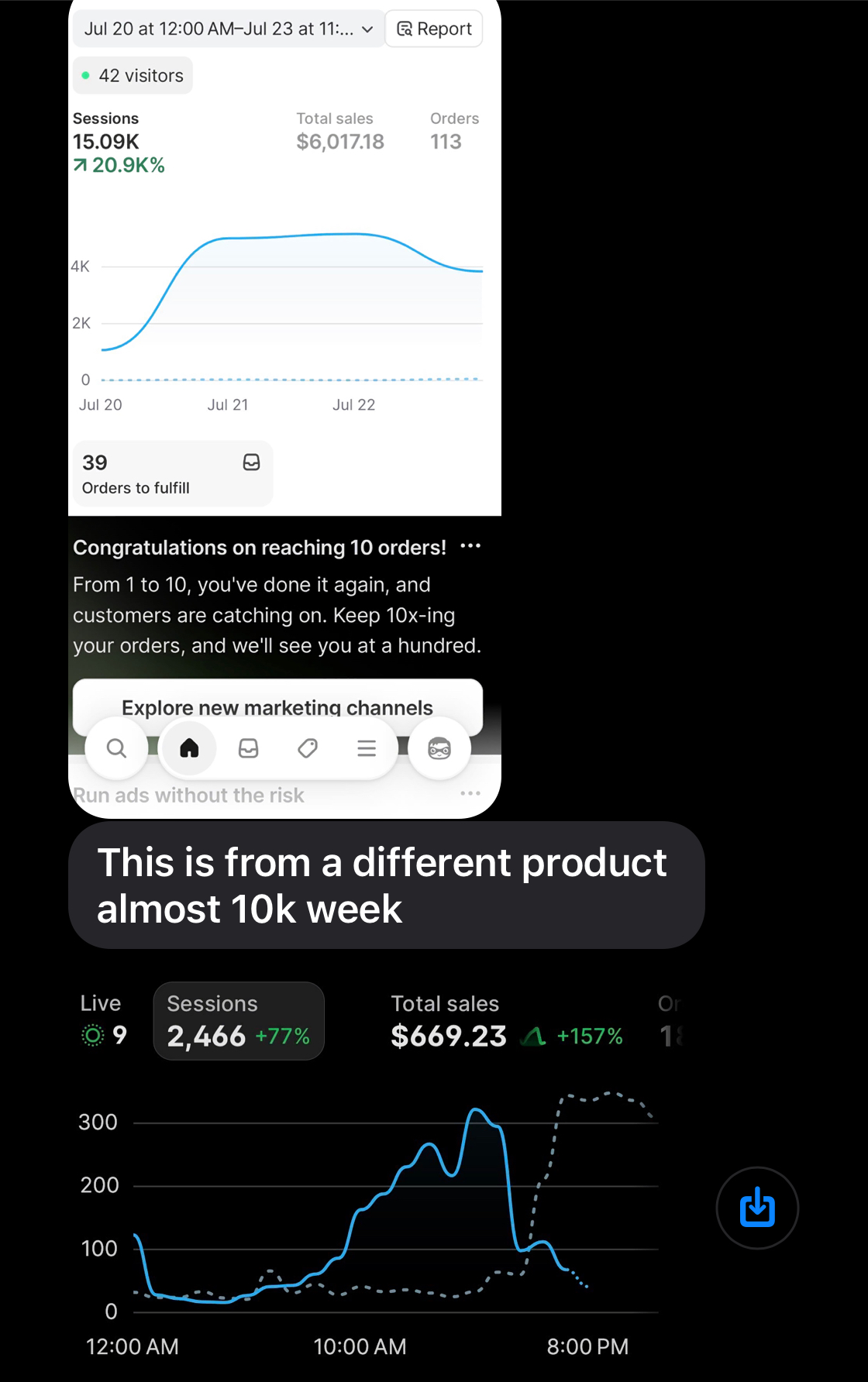 Jacky's supplied store sales screenshots and message about an almost $10k week.