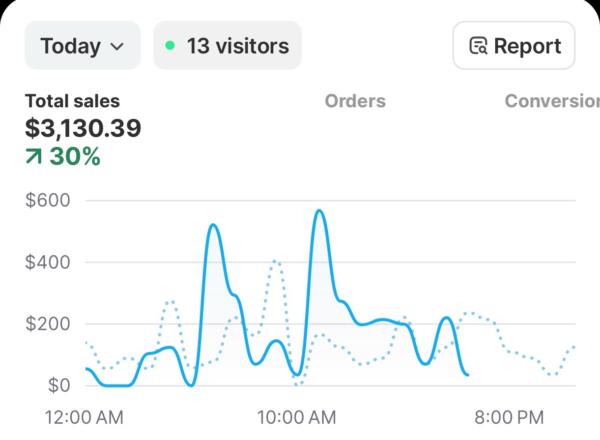 Student Shopify dashboard for today showing $3,130.39 in total sales.