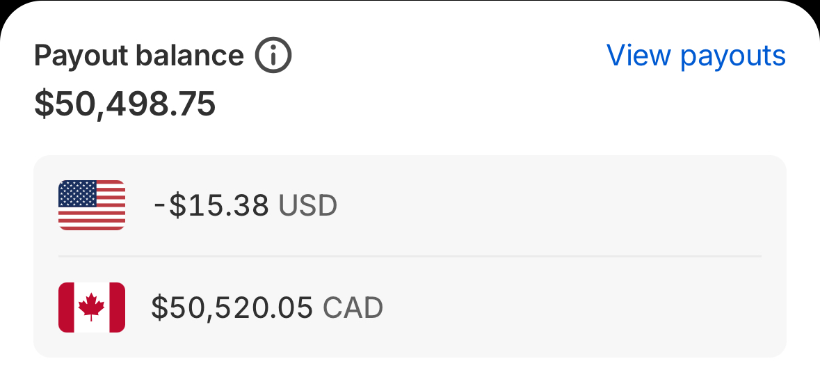 Student Shopify payout balance showing $50,498.75 available to pay out.